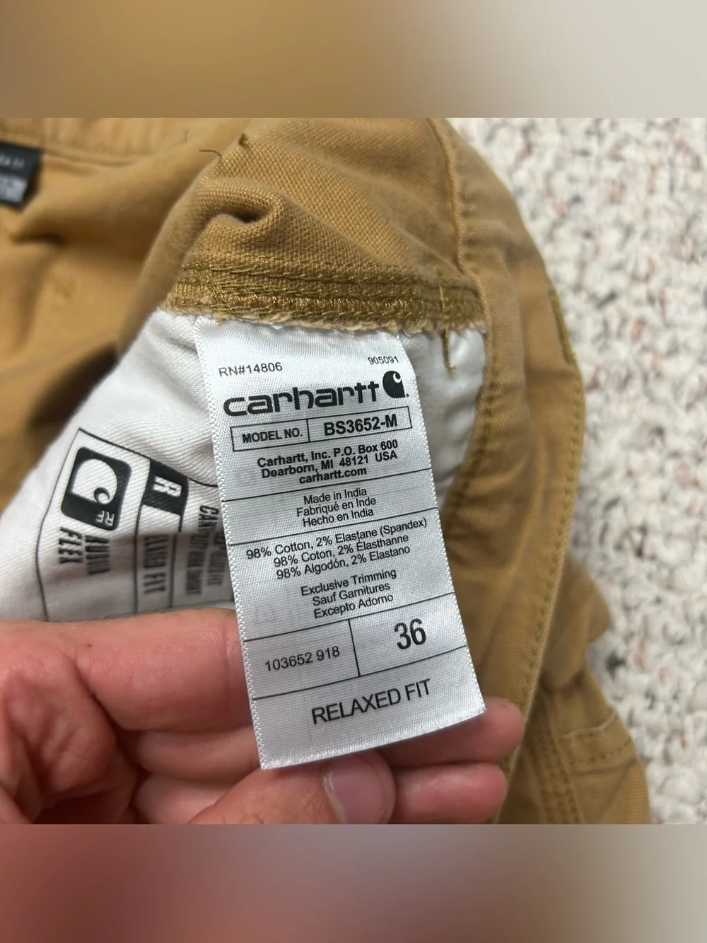 Carhartt Rugged Flex Rigby Relaxed Fit Canvas Shorts 36x11 103652-918 Brown Tan